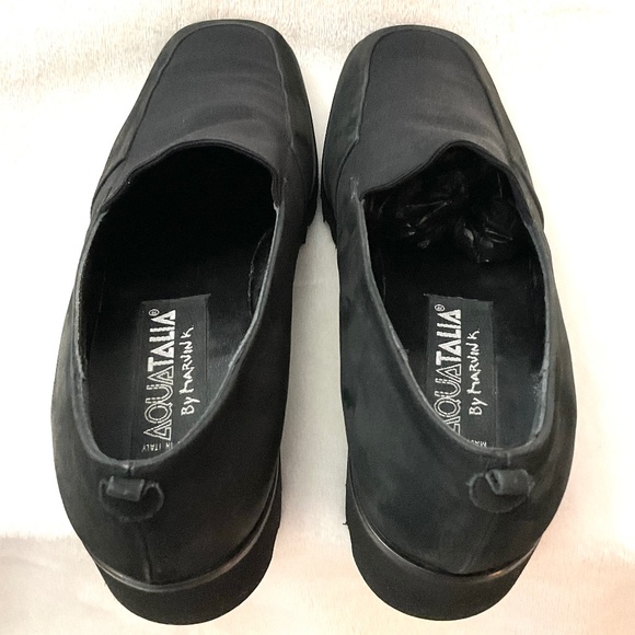 Black Aquatalia by Marvin K Suede Stretchy Slip On Comfort Platform Loafer Sz 9 - Picture 11 of 13